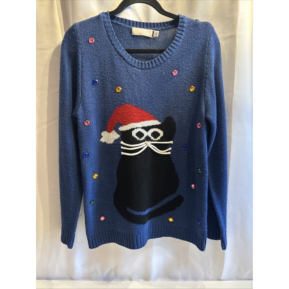 Carolvn Taylor Christmas Sweater Kitty Cat Sz Large Holiday Cute‎ Jems
